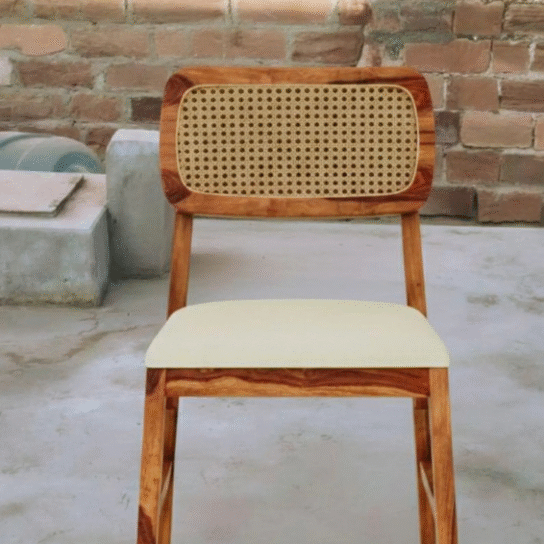 Mid-Century Modern Dining Chair | Cane Backrest, Upholstered Seat