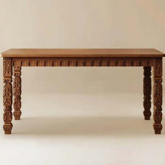 Handmade Victorian Style Carved Dining Table Set 5 Piece Wooden Kitchen Furniture