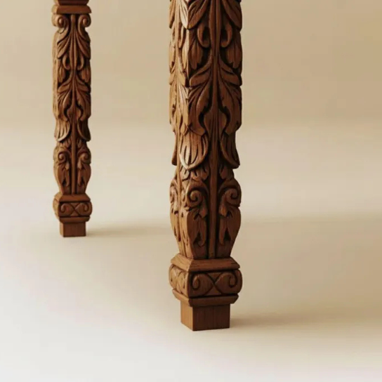 Handmade Victorian Style Carved Dining Table Set 5 Piece Wooden Kitchen Furniture