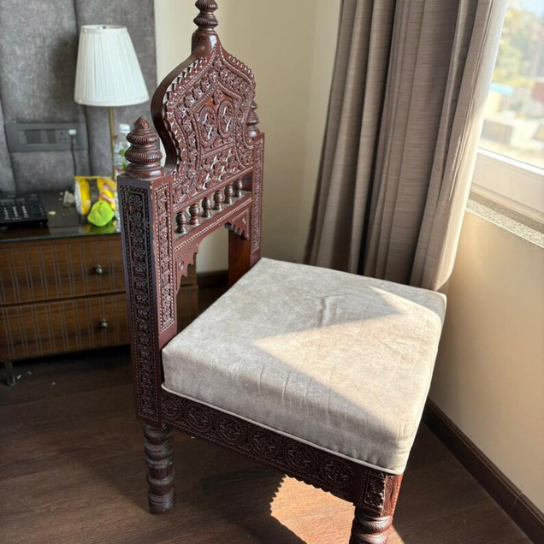 Hand Carved Wood Maharaja Chair | Antique Indian Accent Seating