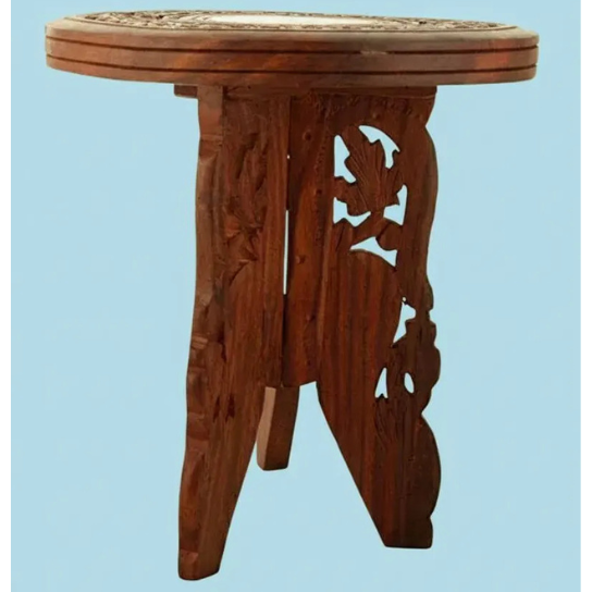 Handcrafted Wood Carved Side Tables | Boho Indian Decor, Set of 2
