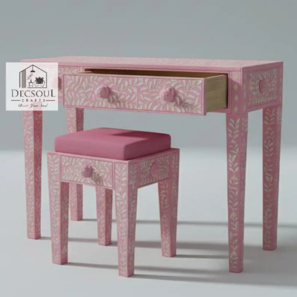 6 Handmade Bone Inlay Console Table: Geometric Boho Desk