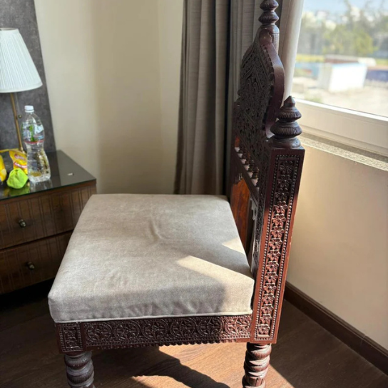 Hand Carved Wood Maharaja Chair | Antique Indian Accent Seating