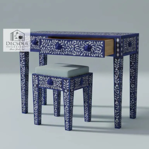 7 Handmade Bone Inlay Console Table: Geometric Boho Desk