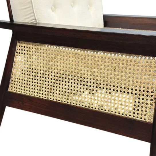 Handmade Mid-Century Cane Lounge Chair: Solid Wood Armchair