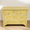 Pink Bone Inlay Dresser: Handmade Boho Chic 4-Drawer Cabinet