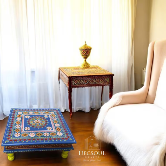 Handmade Colorful Wooden Coffee Table: Boho Painted Accent Table