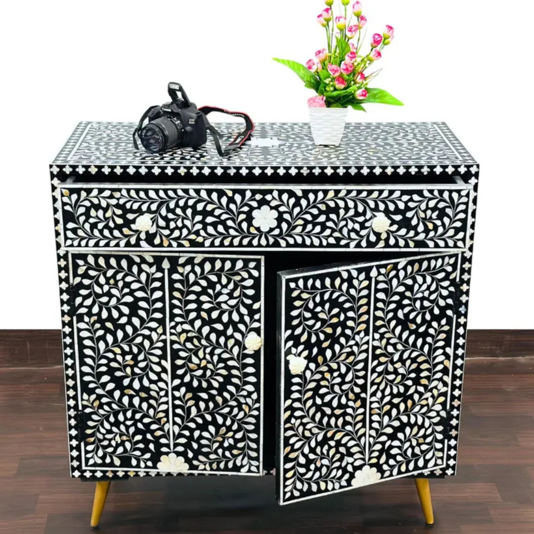 Bone Inlay Armoire | Handmade Floral Vine Wardrobe