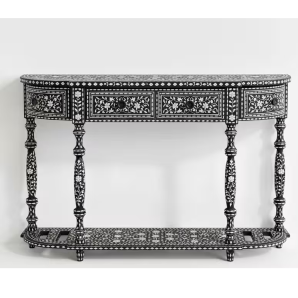 Handmade Blue Bone Inlay Console Table | Floral Hall Table, Indian Art