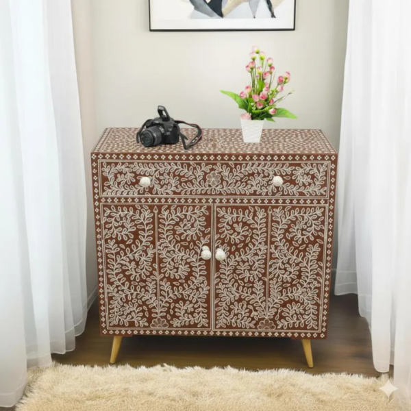 10 Bone Inlay Armoire | Handmade Floral Vine Wardrobe
