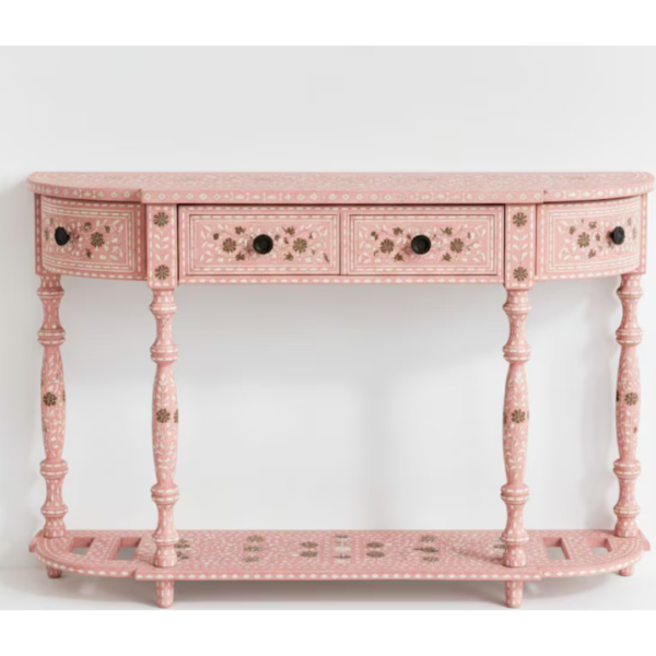 Handmade Blue Bone Inlay Console Table | Floral Hall Table, Indian Art