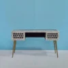 2 Handmade Bone Inlay Study / Console Desk – Modern Hexagon Design with Brass Legs
