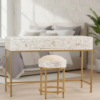 Mother of Pearl Inlay Vanity & Stool Set Handmade Floral Dressing Table