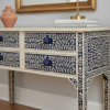 2 Handcrafted Bone Inlay Desk: Floral Elegance, 4-Drawer Console Table