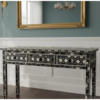 2 Handmade Bone Inlay Console Table: Geometric Boho Desk