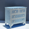 2 Bone Inlay Chest of Drawers: Blue Geometric Accent Furniture
