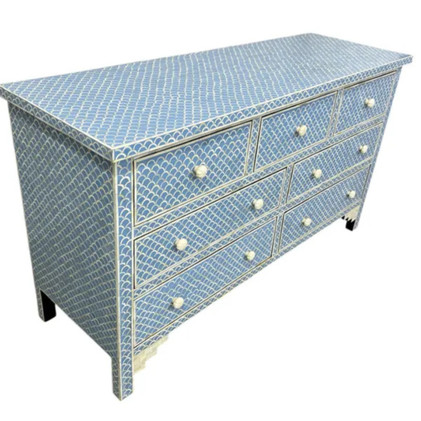 2 Bone Inlay Sideboard: Handmade Floral 7-Drawer Boho Dresser