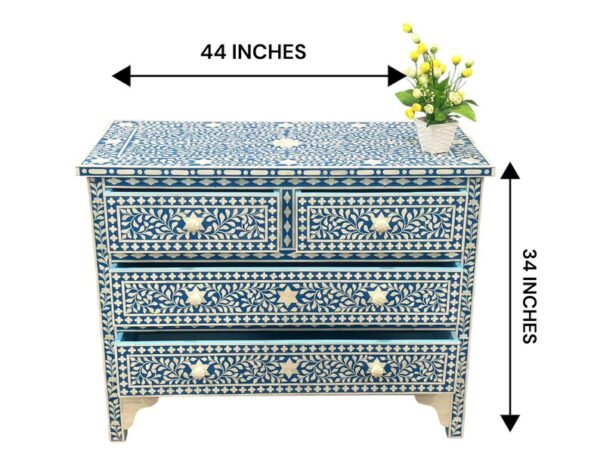 2 Royal Blue Floral Bone Inlay Dresser: Handcrafted Indian Chest
