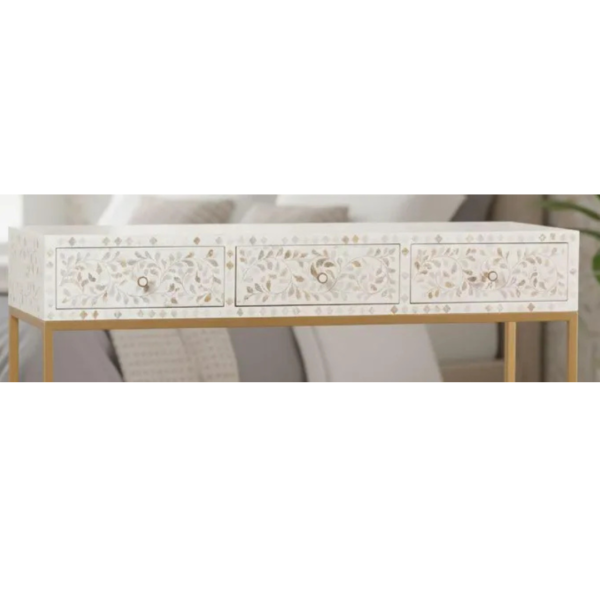 Mother of Pearl Inlay Vanity & Stool Set Handmade Floral Dressing Table
