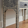 3 Handcrafted Bone Inlay Desk: Floral Elegance, 4-Drawer Console Table