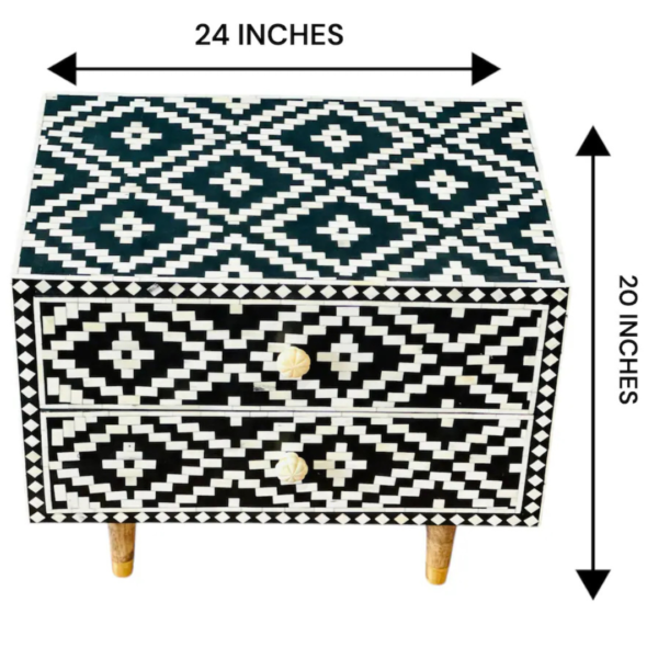 3 Handmade Bone Inlay Nightstand: Geometric Boho Bedside Table