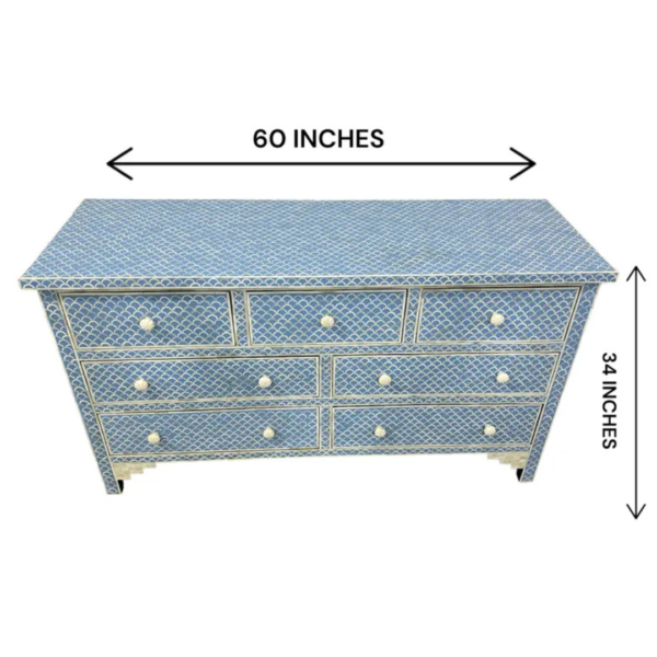 3 Bone Inlay Sideboard: Handmade Floral 7-Drawer Boho Dresser