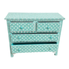 3 Mother of Pearl Inlay Dresser: Teal Geometric Bohemian Accent Cabinet