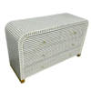 Handmade Bone Inlay Dresser: Grey White Striped 6-Drawer Cabinet