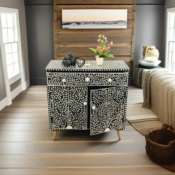 3 Bone Inlay Armoire | Handmade Floral Vine Wardrobe