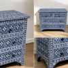 Handmade Bone Inlay Chest of Drawers: Blue Floral Dresser