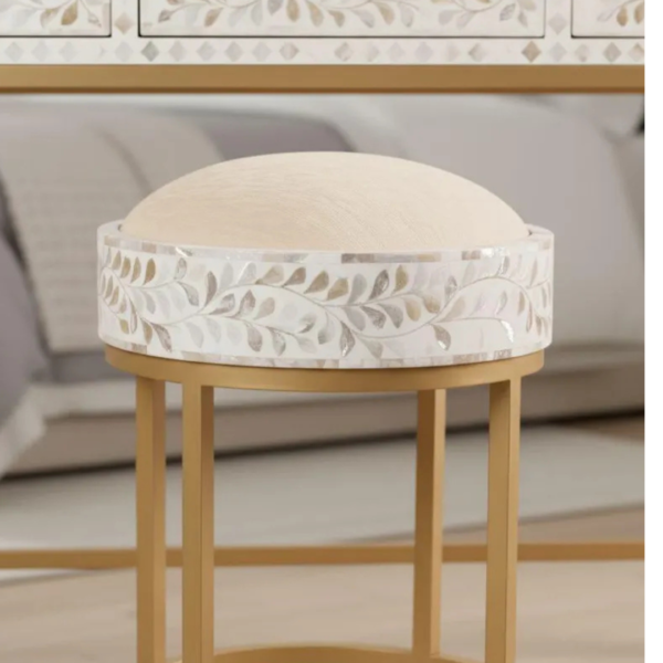 Mother of Pearl Inlay Vanity & Stool Set Handmade Floral Dressing Table