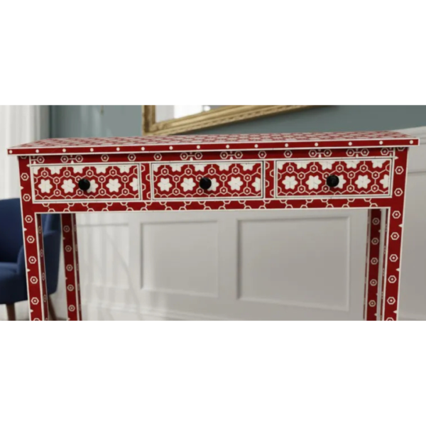 4 Handmade Bone Inlay Console Table: Geometric Boho Desk