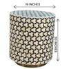 4 Bone Inlay Drum Side Table: Handmade Black & White Geometric Accent Table