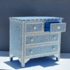 4 Bone Inlay Chest of Drawers: Blue Geometric Accent Furniture