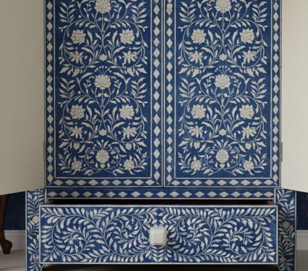 5 Handmade Blue Bone Inlay Armoire: Floral Wardrobe Cabinet