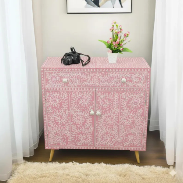 5 Bone Inlay Armoire | Handmade Floral Vine Wardrobe