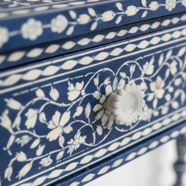 Handmade Blue Bone Inlay Console Table | Floral Hall Table, Indian Art