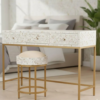 Mother of Pearl Inlay Vanity & Stool Set Handmade Floral Dressing Table