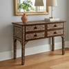 6 Handcrafted Bone Inlay Desk: Floral Elegance, 4-Drawer Console Table