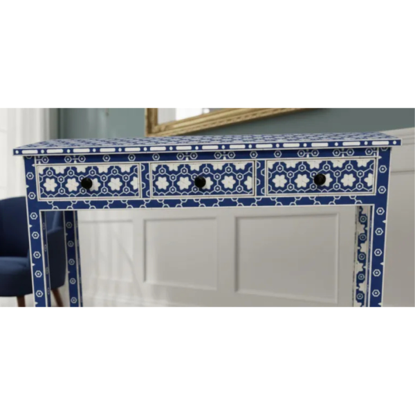 6 Handmade Bone Inlay Console Table: Geometric Boho Desk