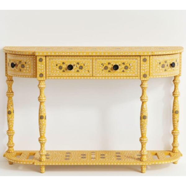 Handmade Blue Bone Inlay Console Table | Floral Hall Table, Indian Art