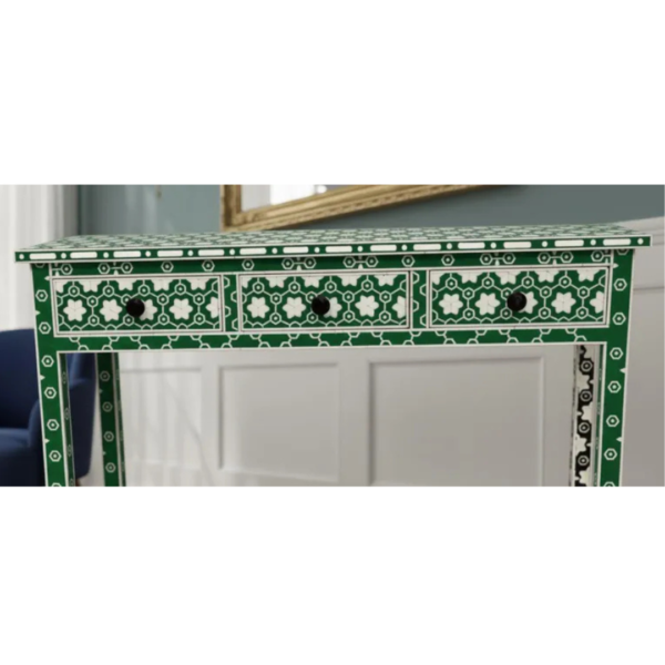 7 Handmade Bone Inlay Console Table: Geometric Boho Desk