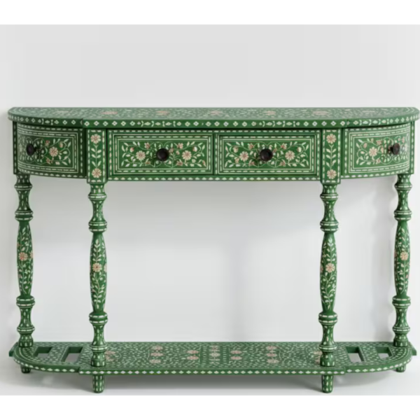 Handmade Blue Bone Inlay Console Table | Floral Hall Table, Indian Art