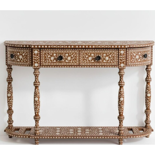 Handmade Blue Bone Inlay Console Table | Floral Hall Table, Indian Art