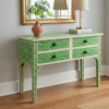 9 Handcrafted Bone Inlay Desk: Floral Elegance, 4-Drawer Console Table